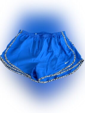 Nike Royal Blue Women's Athletic Shorts with Black-and-White Zebra Trim